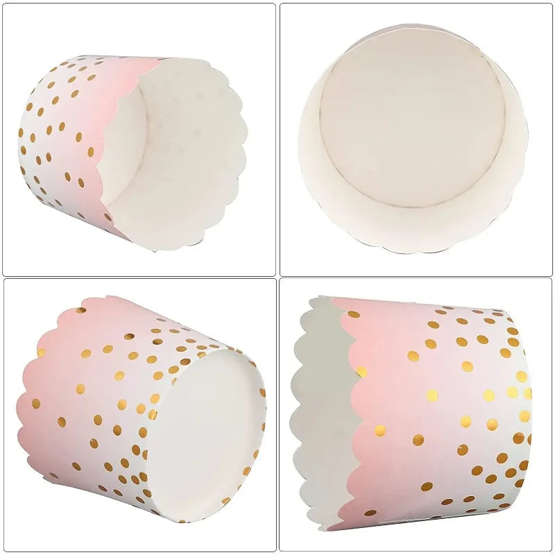 50Pcs Gold Dots Paper Baking Cups Oven-safe Muffin Cupcake Baking Mold Cup Liners Non-stick Ramekin Holders for Wedding Birthday