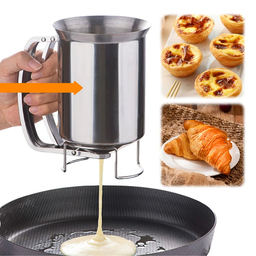 24 OZ Stainless Steel Pancake Batter Dispenser with Stand Funnel Cake Dispenser for Baking Cupcakes Muffins Crepes Waffles