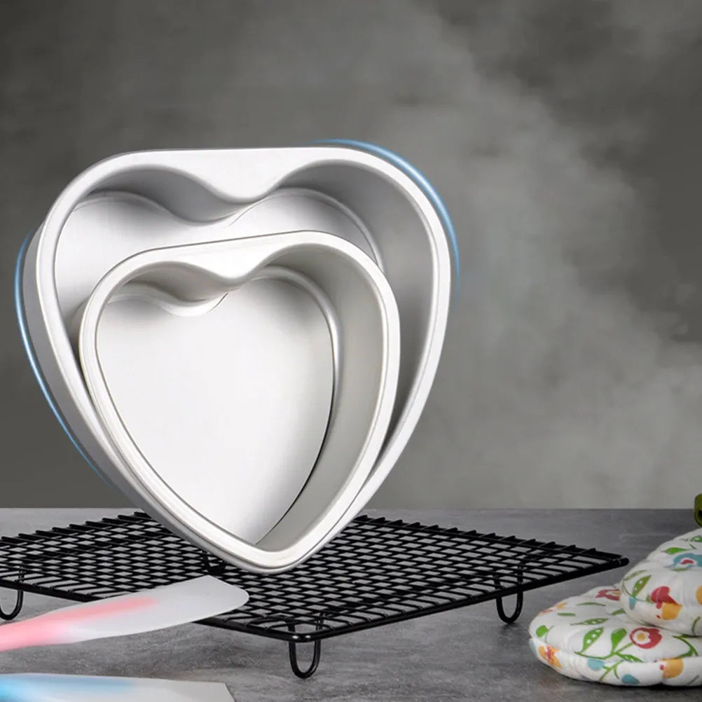 2Pcs Heart Shaped Baking Pan 6 Inch Anodized Aluminum Nonstick Removable Bottom Cake Mold for Cheesecake Dessert Oven