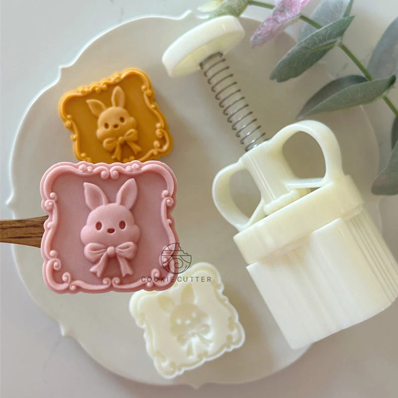 3 Styles Rabbit Leaf Pattern DIY Baking Mooncake Mold Hand Press Pastry Mold for Cake Decor Mid- Autumn Festival Bakeware Tools